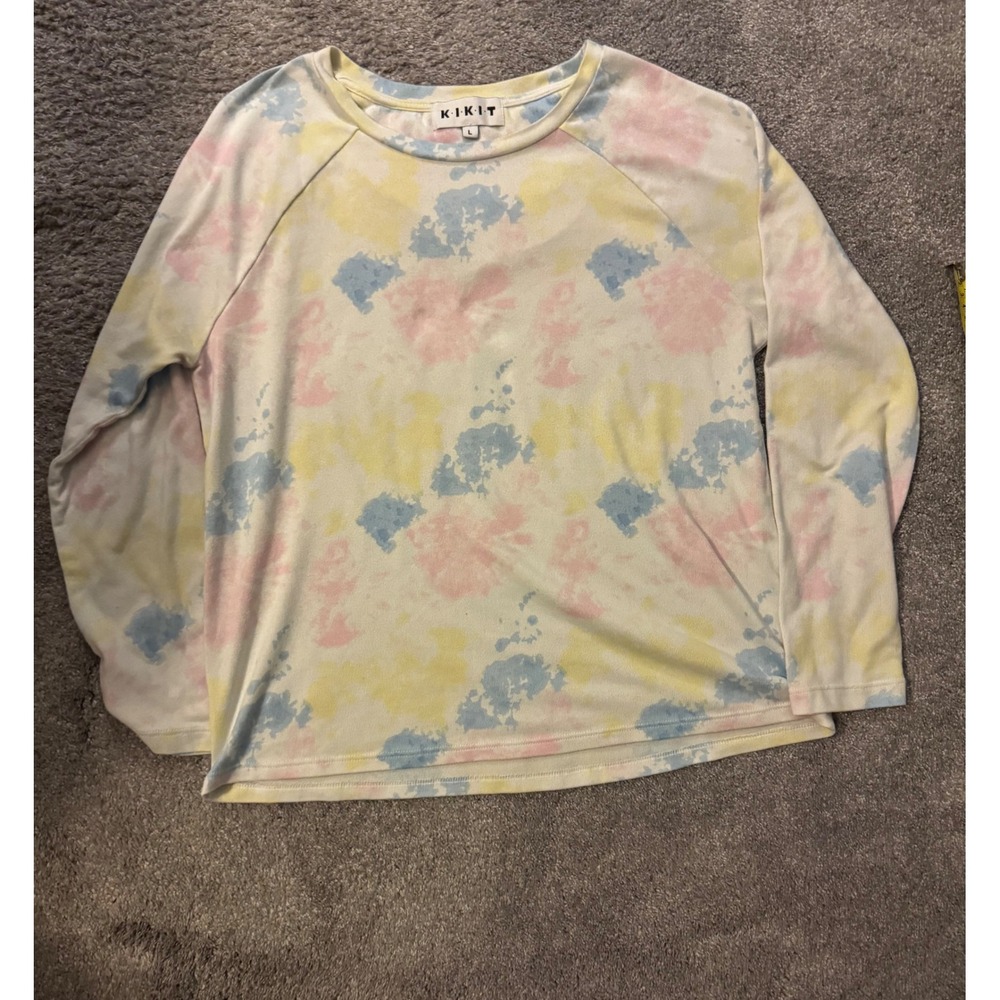 KIKIT Womens Pastel Tie Dye Long Sleeve Crew Neck Raglan Top Pink Yellow Blue L